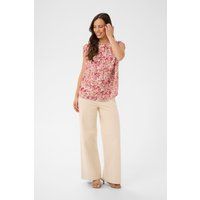 Ärmellose Bluse mit Blumenmuster und Stehkragen
