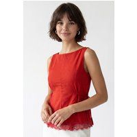Ärmellose Popeline-Bluse mit Spitze