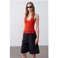 Geripptes Halterneck-Top mit Spitze