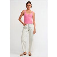 Ärmelloses Henley-Top mit Rippstruktur
