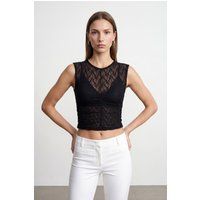 Ärmelloses Spitzen-Ripp-Crop-Top