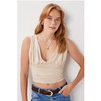 Drapierte Crop-Bluse mit V-Ausschnitt