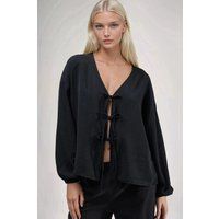 Oversized V-Ausschnitt Bluse zum Binden