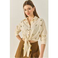 Bestickte Bluse mit Knotendetail