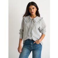 Gingham-Bluse mit Statement-Kragen
