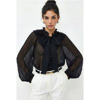 Rüschenbluse mit Schleife aus Krepp