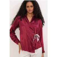 Satin-Wickelbluse mit Tuch-Detail