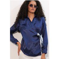 Satin-Wickelbluse mit Knotendetail
