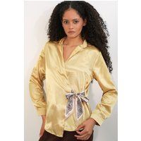 Elegante Satin-Wickelbluse mit Schleife