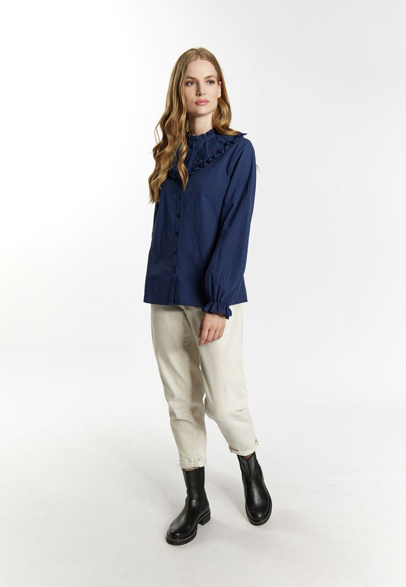 Rüschenbluse mit floraler Stickerei