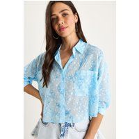 Florales Jacquard-Hemd mit Knopfleiste