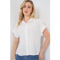 Strukturierte Hemdbluse mit kurzen Ärmeln