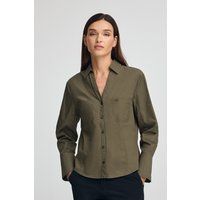 Slim-Fit Popeline-Bluse mit V-Ausschnitt