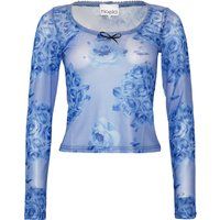 Langarm-Mesh-Top mit Rosenprint