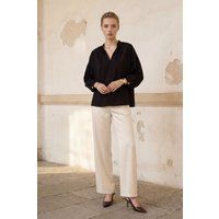 Locker geschnittene Crepe-Bluse mit Mandarin-Kragen