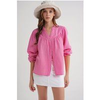Lockere V-Ausschnitt Musselin-Bluse