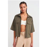 Oversized Crop Crepe Überhemd