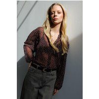 Punktiertes Chiffon-Hemd mit Knopfleiste