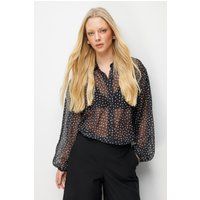 Transparente Chiffonbluse mit Pünktchenmuster