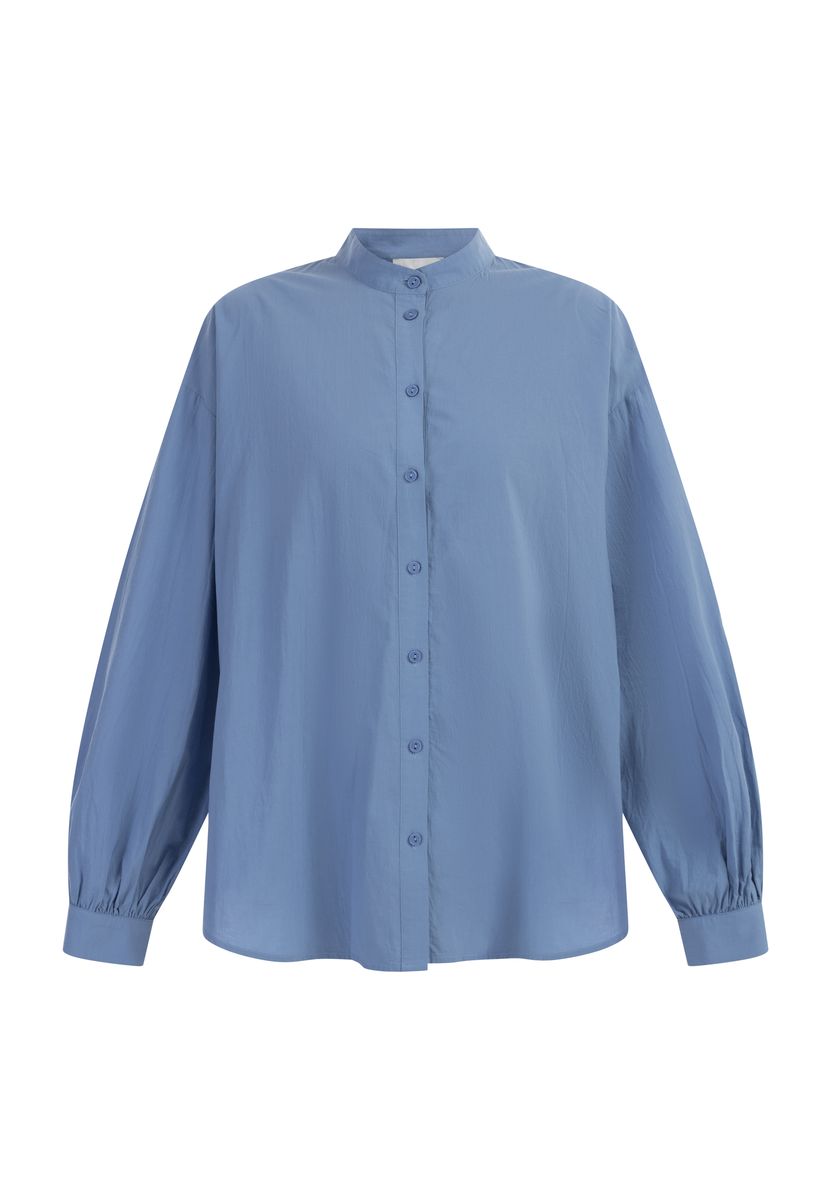 Oversized Baumwollbluse mit Stehkragen