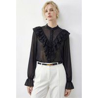 Elegante Chiffonbluse mit Rüschen-Stehkragen