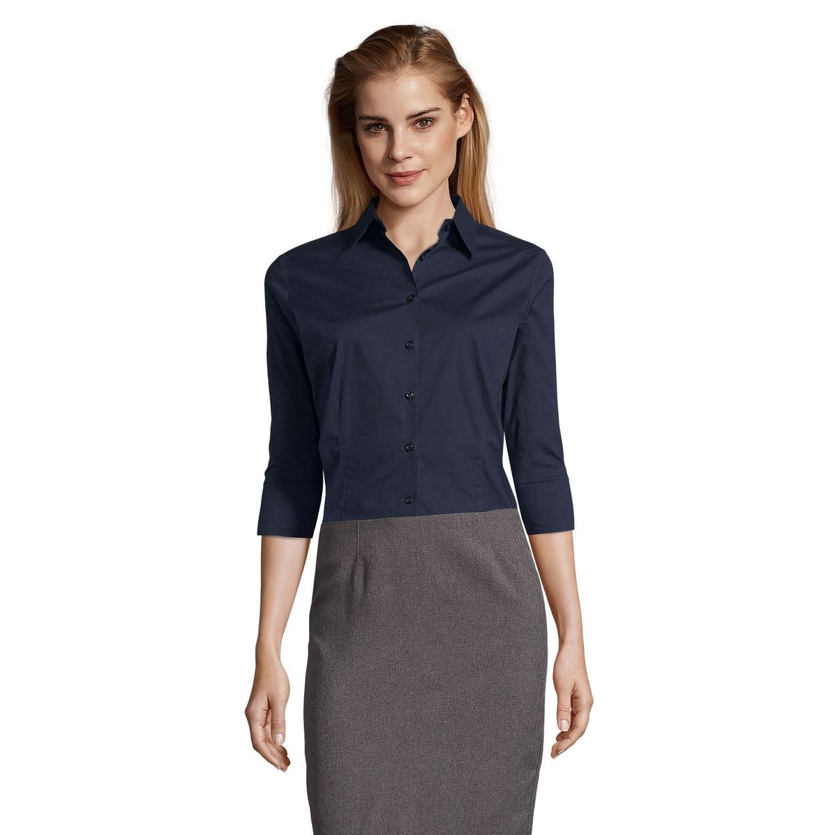 Taillierte 3/4-Arm Popeline-Bluse