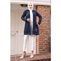 Verzierte lange Denim-Hemdtunika