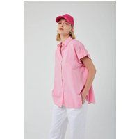 Oversized Kurzarm-Popeline-Hemdbluse
