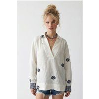 Bestickte Oversized Baumwoll-Leinen-Tunika