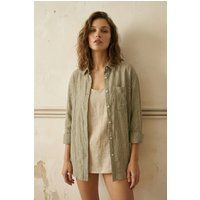 Gestreiftes Oversize-Hemd aus Leinenmix