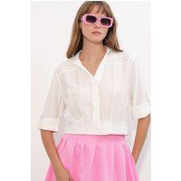 Oversized Crop-Hemd aus Struktur-Crepe
