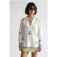 Bestickte Oversize-Tunika aus Baumwollleinen