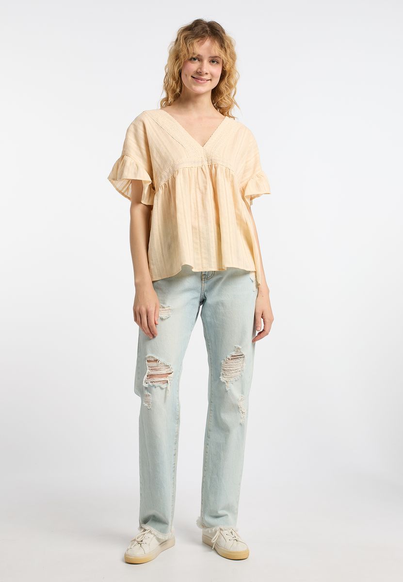 Boho-Bluse mit Lochstickerei und Rüschen