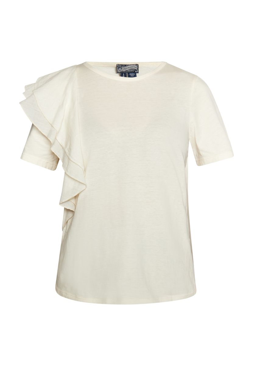 Baumwoll-T-Shirt mit asymmetrischem Volant