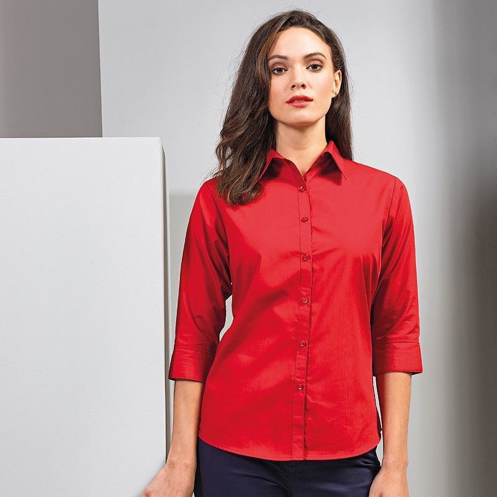 Taillierte Popeline-Bluse mit 3/4-Ärmeln