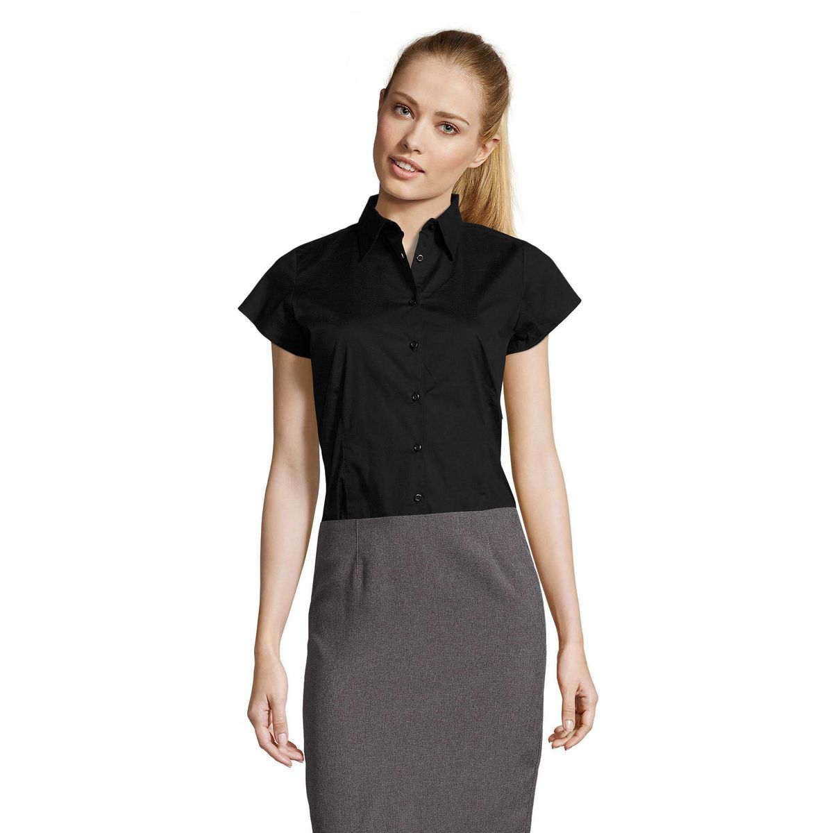 Kurzärmlige Popeline-Stretch-Bluse