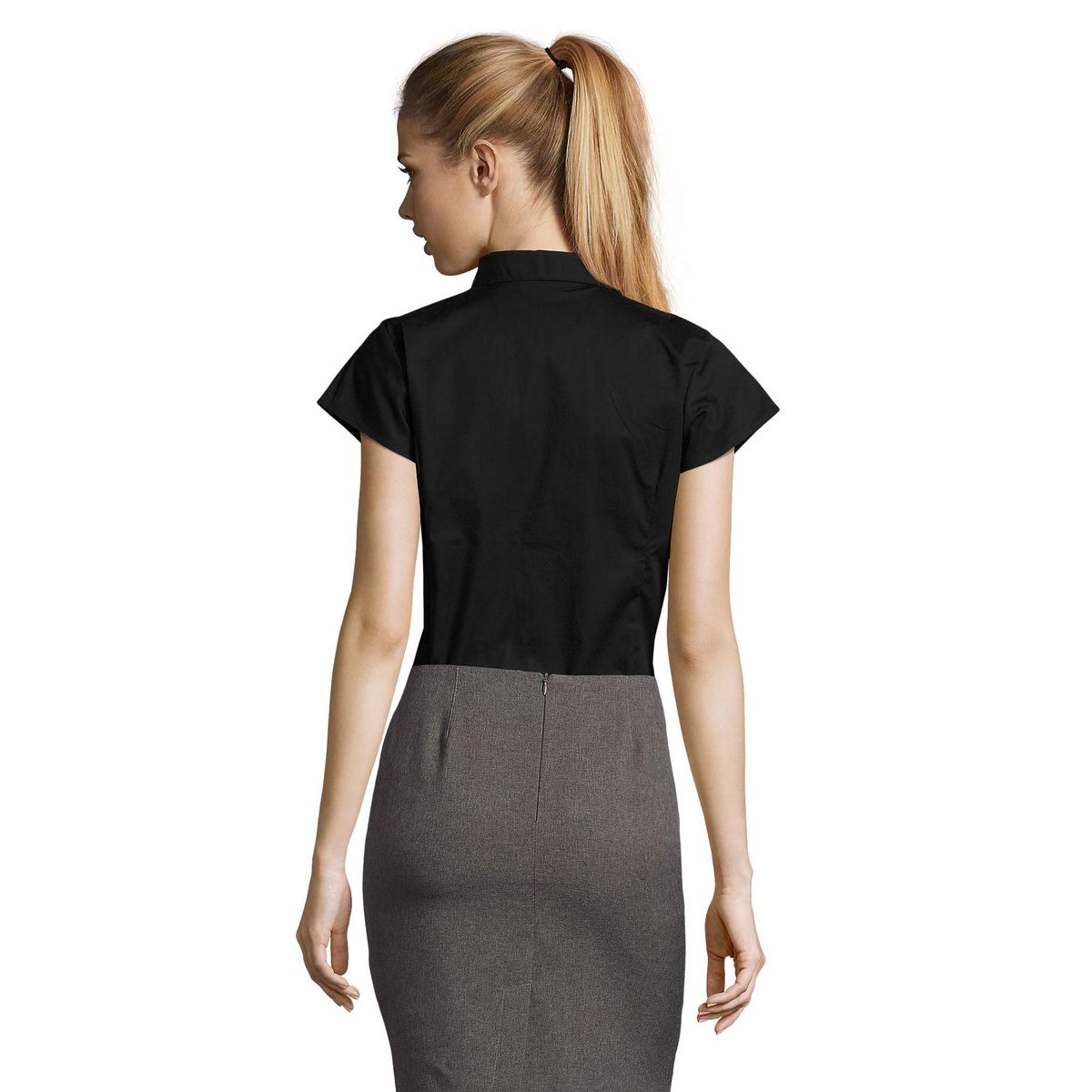 Kurzärmlige Popeline-Stretch-Bluse