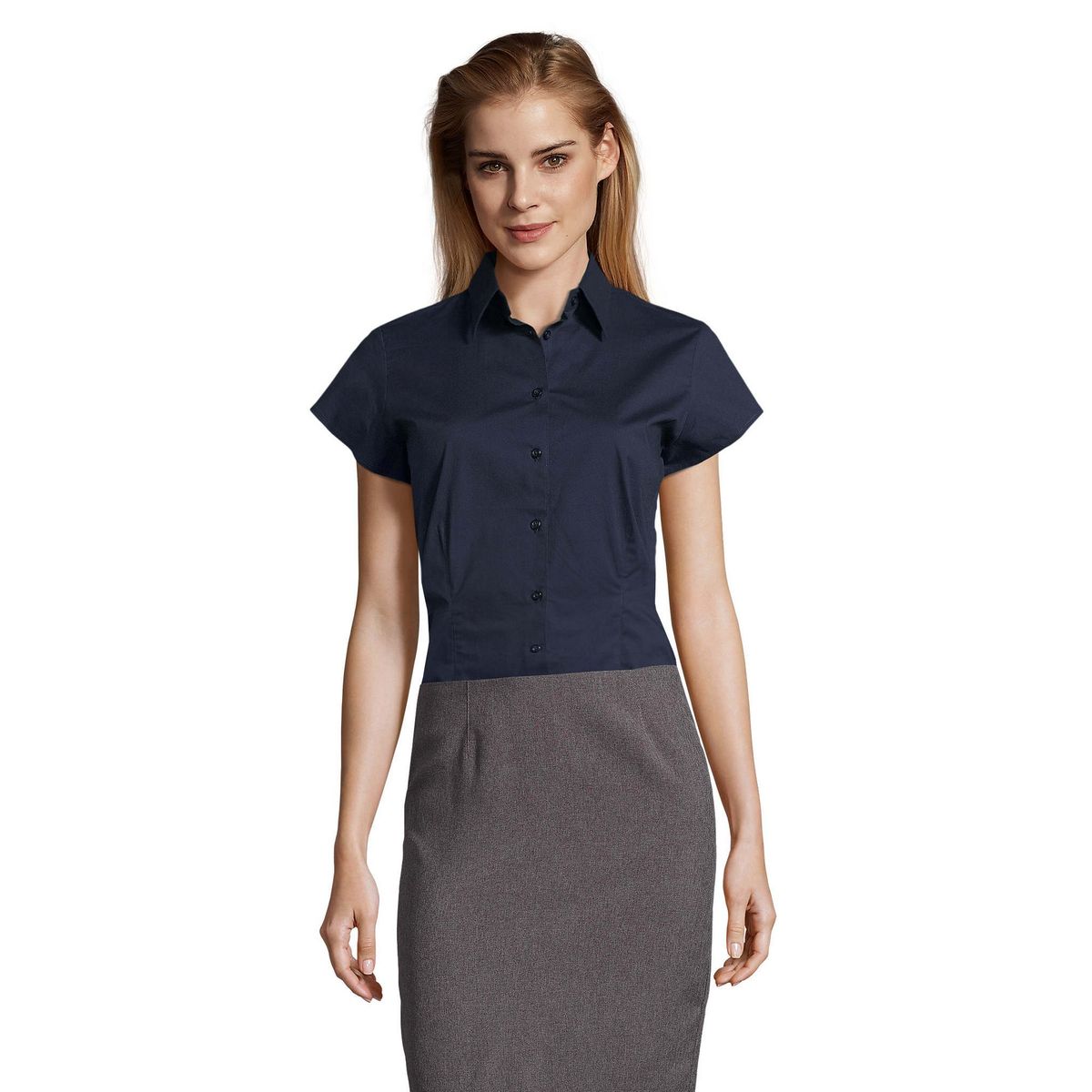 Kurzärmlige Stretch-Popeline-Bluse