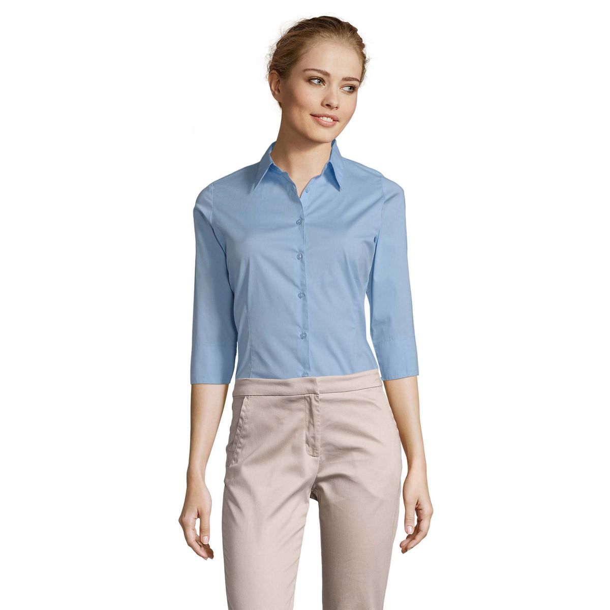 Klassische Popeline-Bluse mit 3/4-Ärmeln