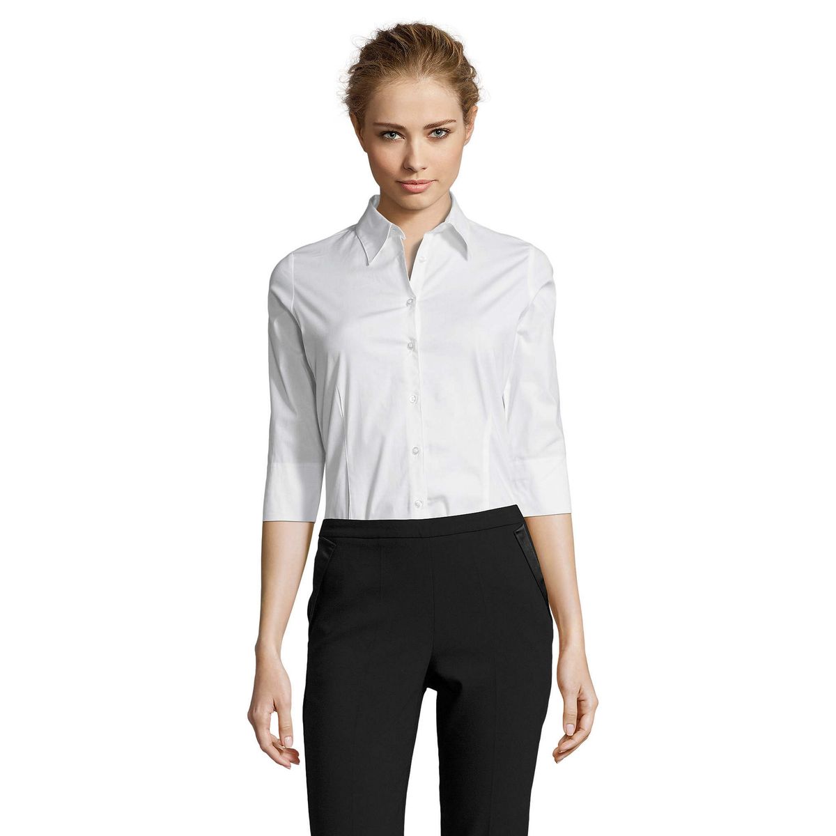 Schmal geschnittene 3/4-Arm Popeline-Bluse