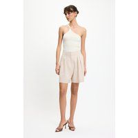 Hoch taillierte Plissee-Leinen-Shorts