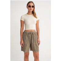 Hochtaillierte Baumwollshorts mit Kordelzug