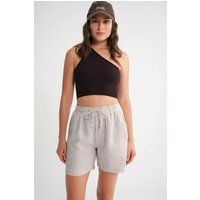 Gestreifte Seersucker-Shorts mit weitem Bein