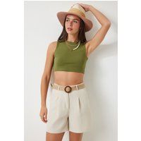 Hochtaillierte Baumwollshorts mit weitem Bein