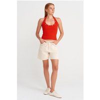 Jeansshorts mit Kordelzug und Ösen