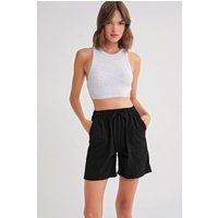 High-Waist Baumwollshorts mit Kordelzug