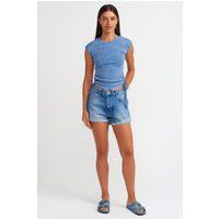 Hochgeschnittene Baumwoll-Denim-Shorts