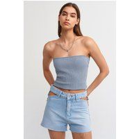 High-Waist Denim Mom-Shorts mit Cut-Outs