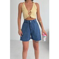 Hochtaillierte Denim-Shorts mit weitem Bein