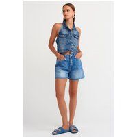 Hochtaillierte Jeansshorts mit Fransen